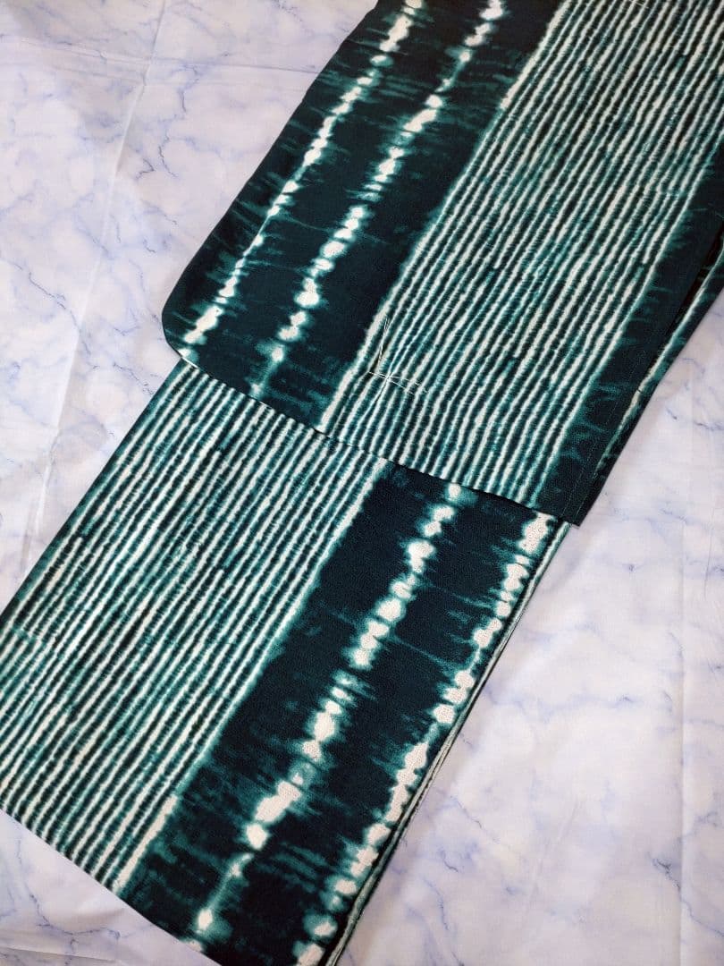 【ラスト１枚】　ノーアイロン　洗える浴衣　ポリエステル　有松鳴海絞り調　グリーン