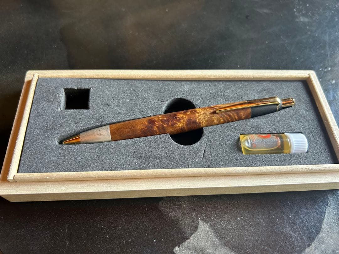 野原工芸 本店購入 マーブルウッド ボールペン 純銀斑紋金具付