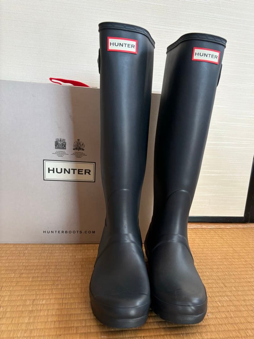 HUNTER ロングレインブーツ ネイビー バックル付き 25センチ
