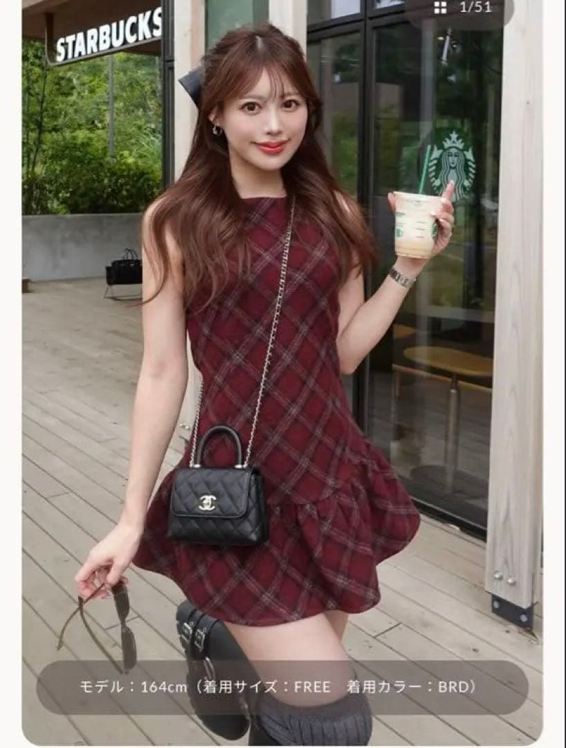 Darich ダーリッチ　タータンチェックノースリミニワンピースFREESIZE