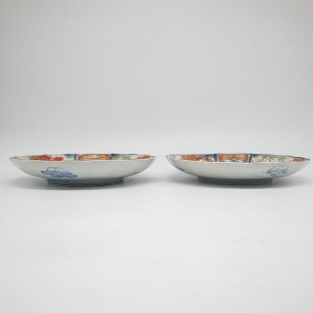 古伊万里　錦手　花尽くし文様　七寸皿　2枚