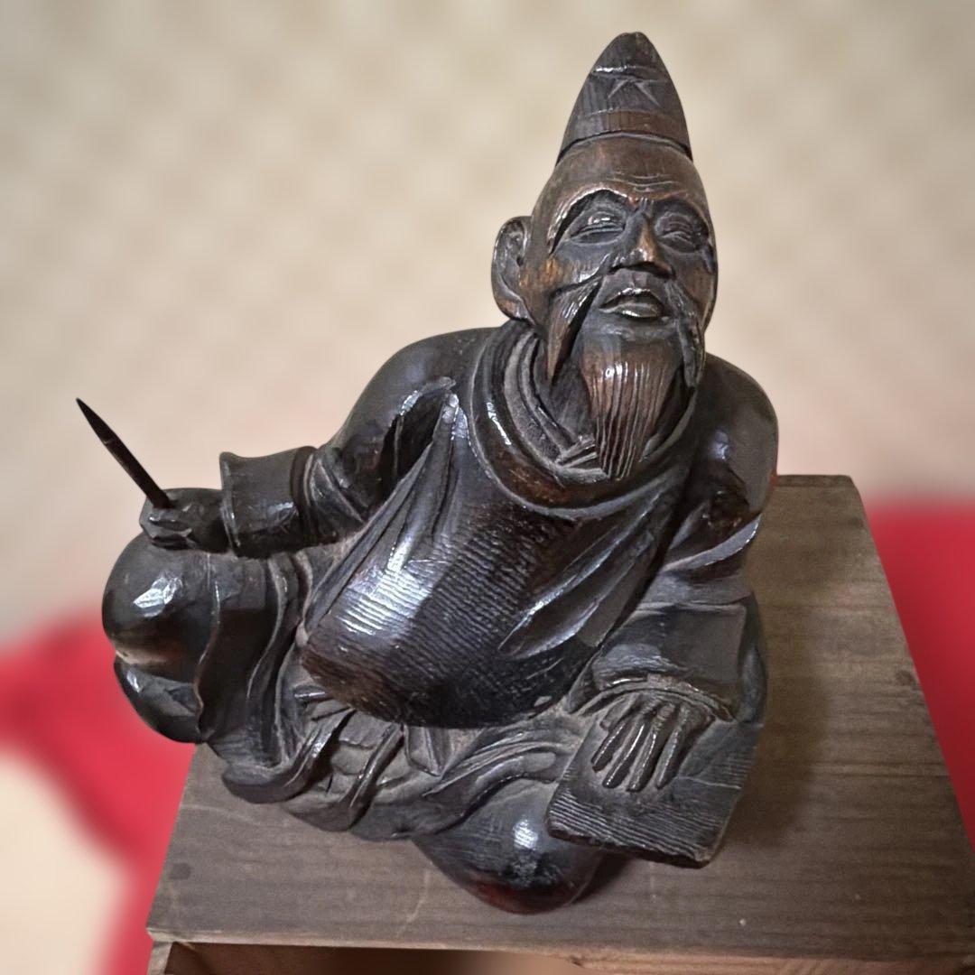 「柿本人麻呂像」木彫　神像　頓阿法師