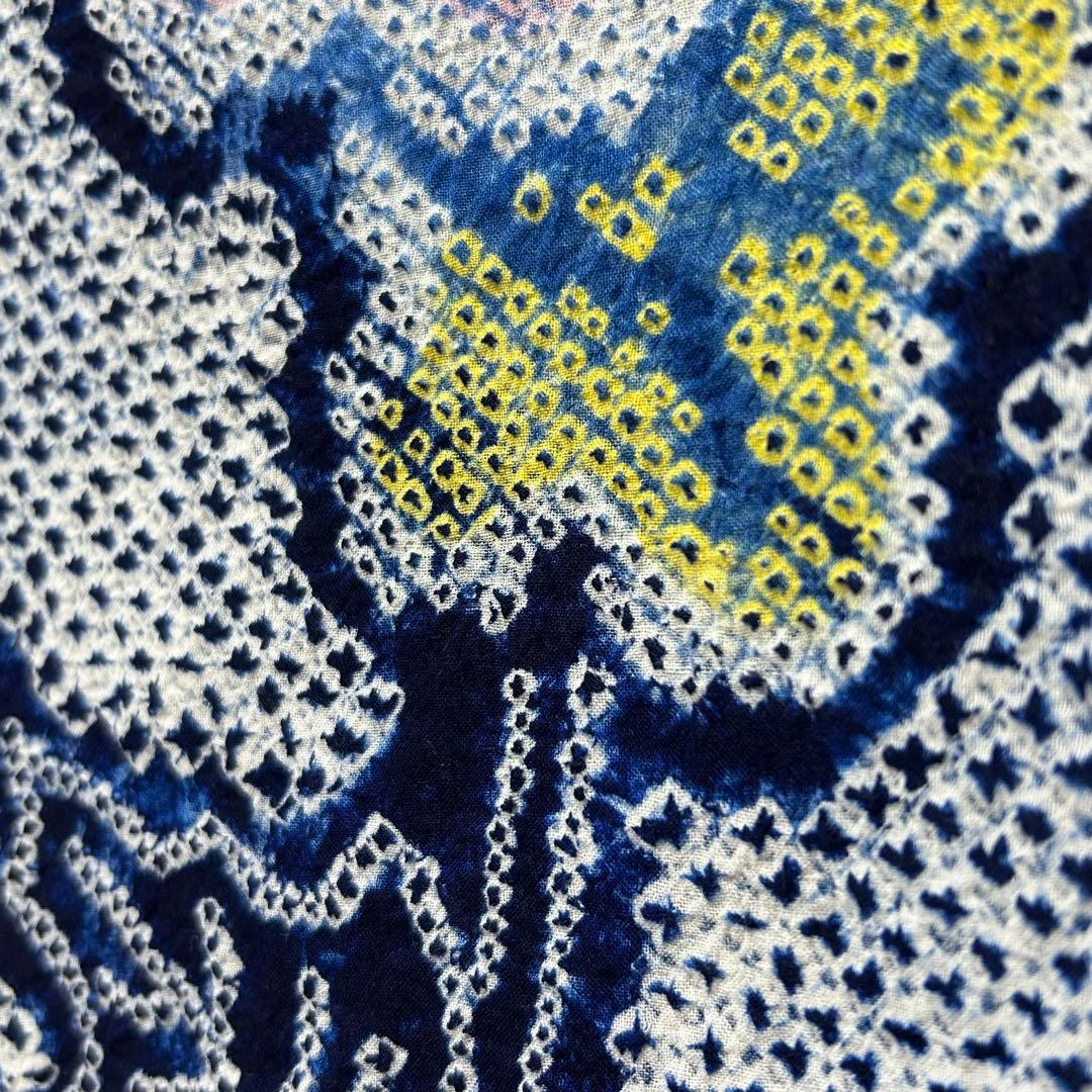 有松鳴海絞り　浴衣　葡萄　蔦の葉　裄66.5 紺　高級　洗える夏着物【Ａ5】