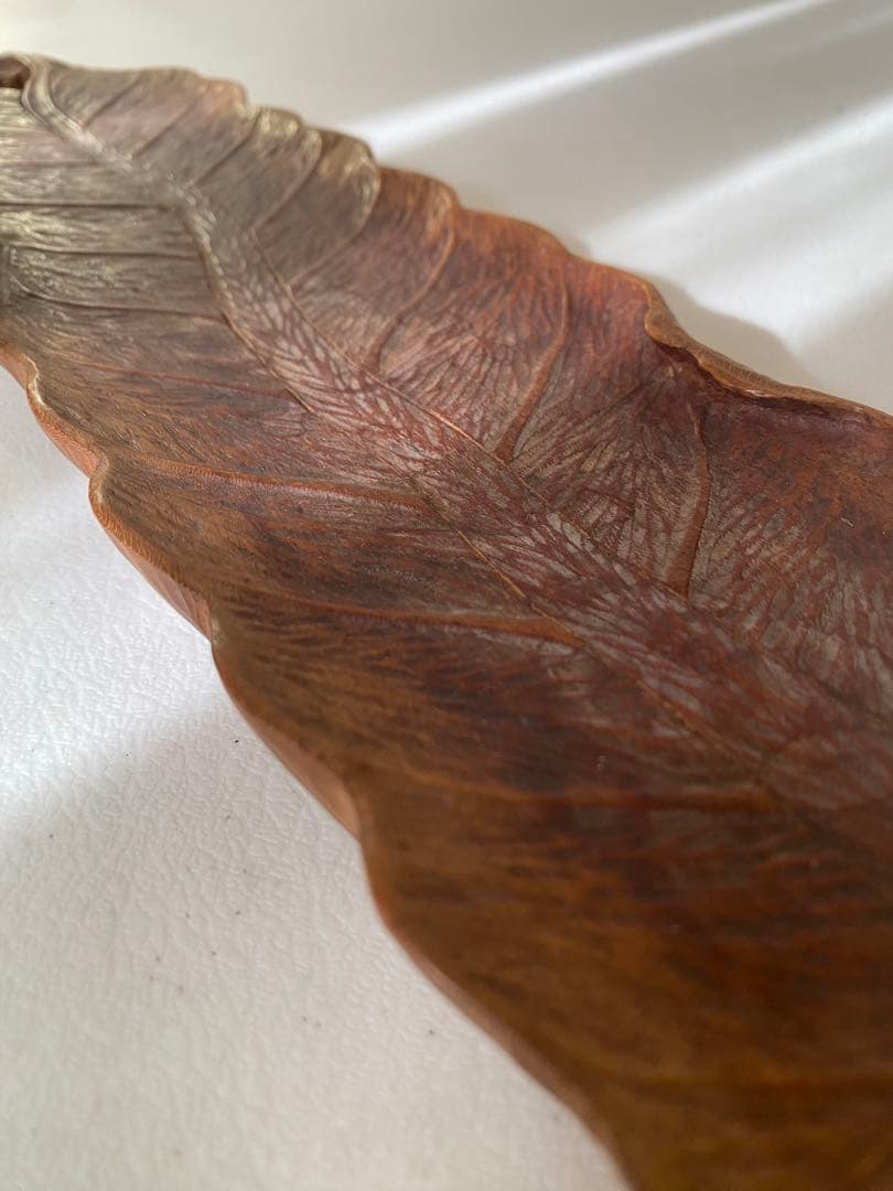 煎茶盆　木彫　在銘　葉盆　煎茶道具　茶道具