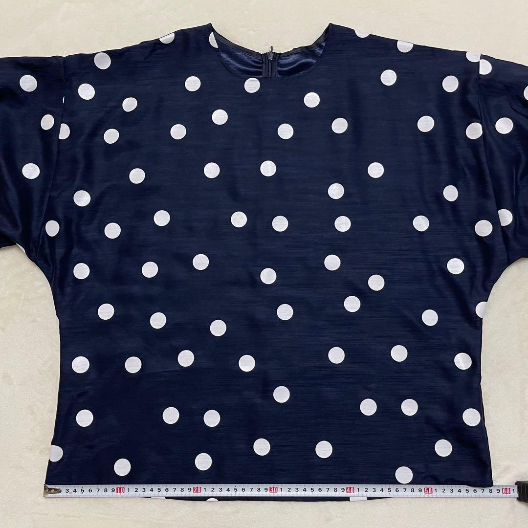 極美品 NOBLE ドットプリントシャンタンブラウス ノーブル ネイビー系