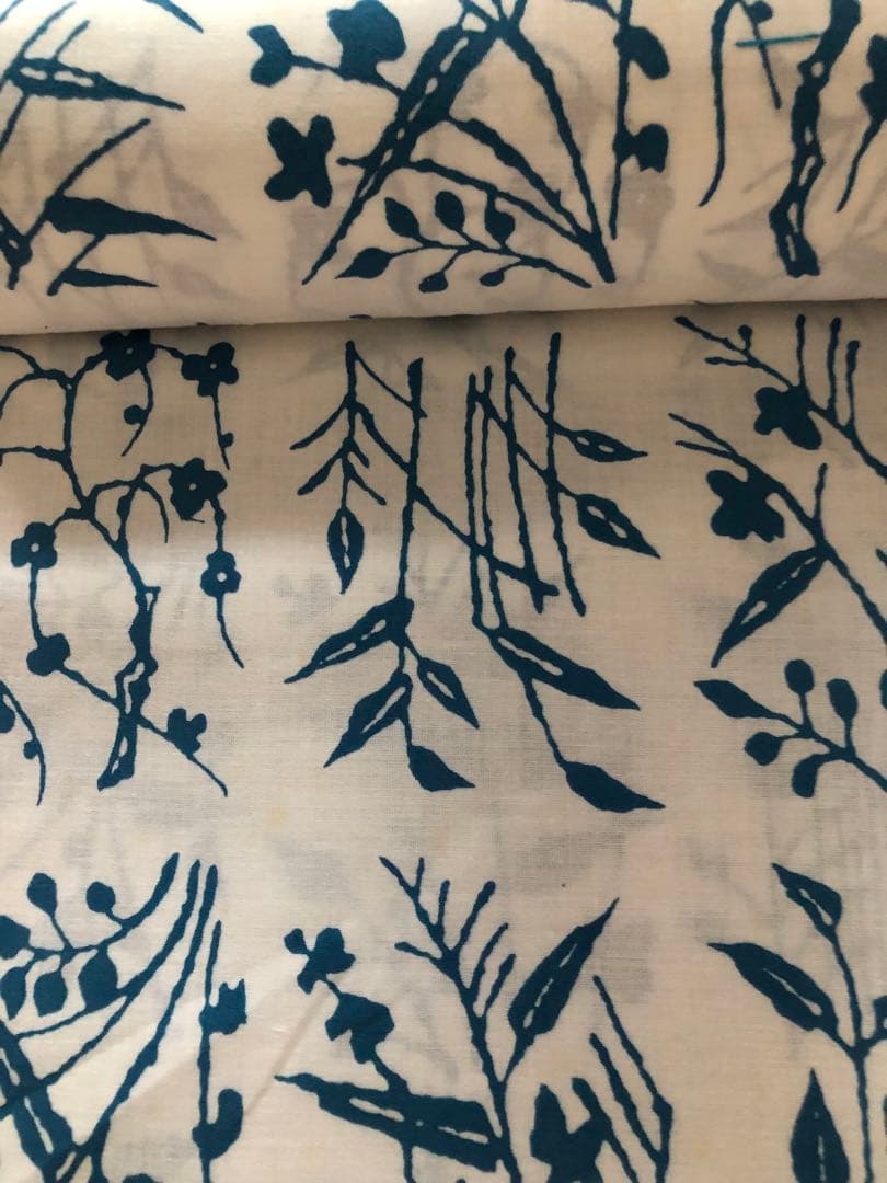 浴衣　反物　白地×浅葱色　植物文様