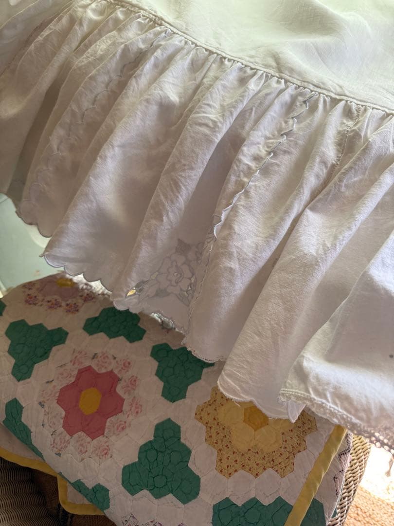 アンティーク刺繍レースのふりふりカーテンஐ⋆*ナチュラルリネン