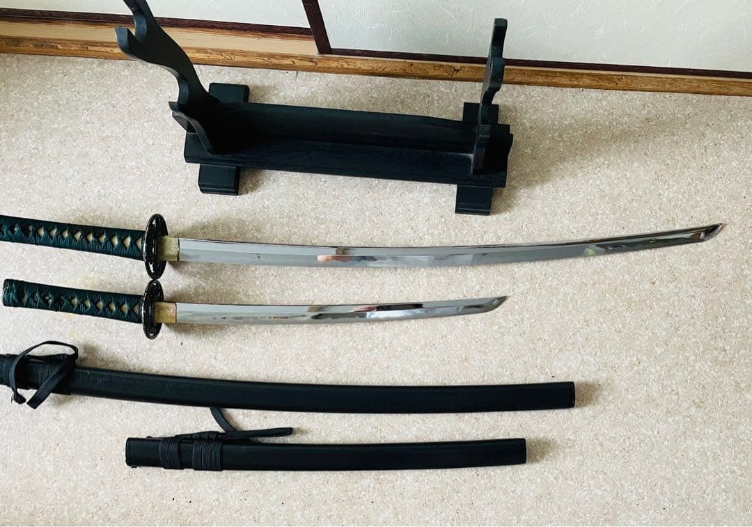 模造刀 日本刀 武具 刀剣 居合刀 太刀 脇差 2本セット 刀掛け 刀置き015