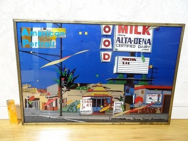 80年代 ビンテージ オールドアメリカ 鈴木英人 旧車 パブミラー 鏡 当時物