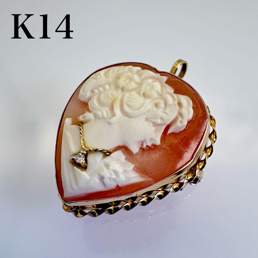 K14 カメオ ブローチ ペンダントトップ 585 ダイヤ 総重量5.39g
