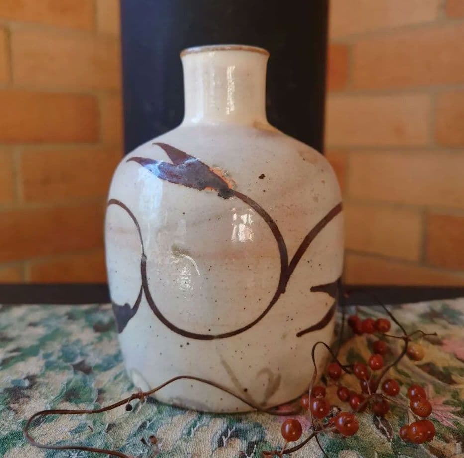 人間国宝　第十二代中里太郎右衛門　無庵　絵唐津鉄絵　砧二合徳利　窯傷　箱無