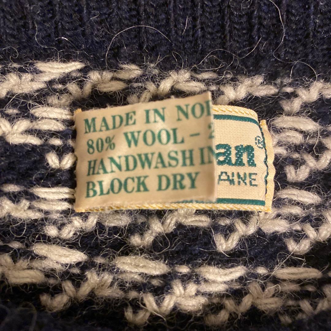 LLBEAN バーズアイ　ウールニットセーター　ノルウェー製　80s Large