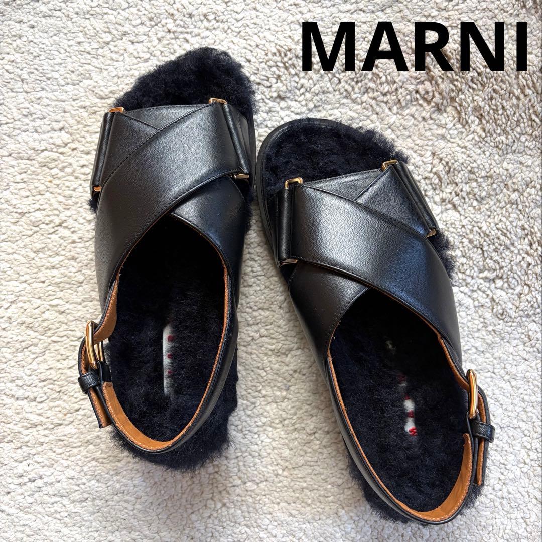 極美品 マルニ MARNI フスベットファークロスサンダル ボア スリッポン