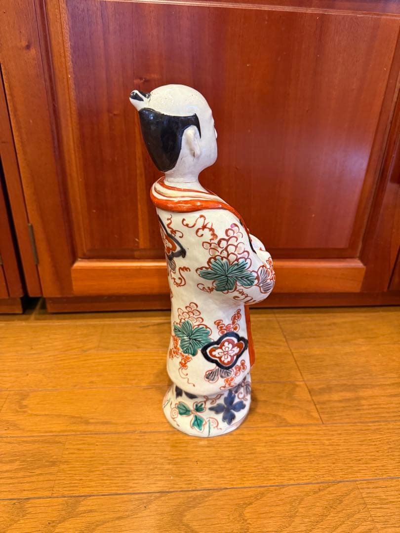 古伊万里色絵役者人形　陶器人形 扇持男人形 飾物 置物 時代物　古美術