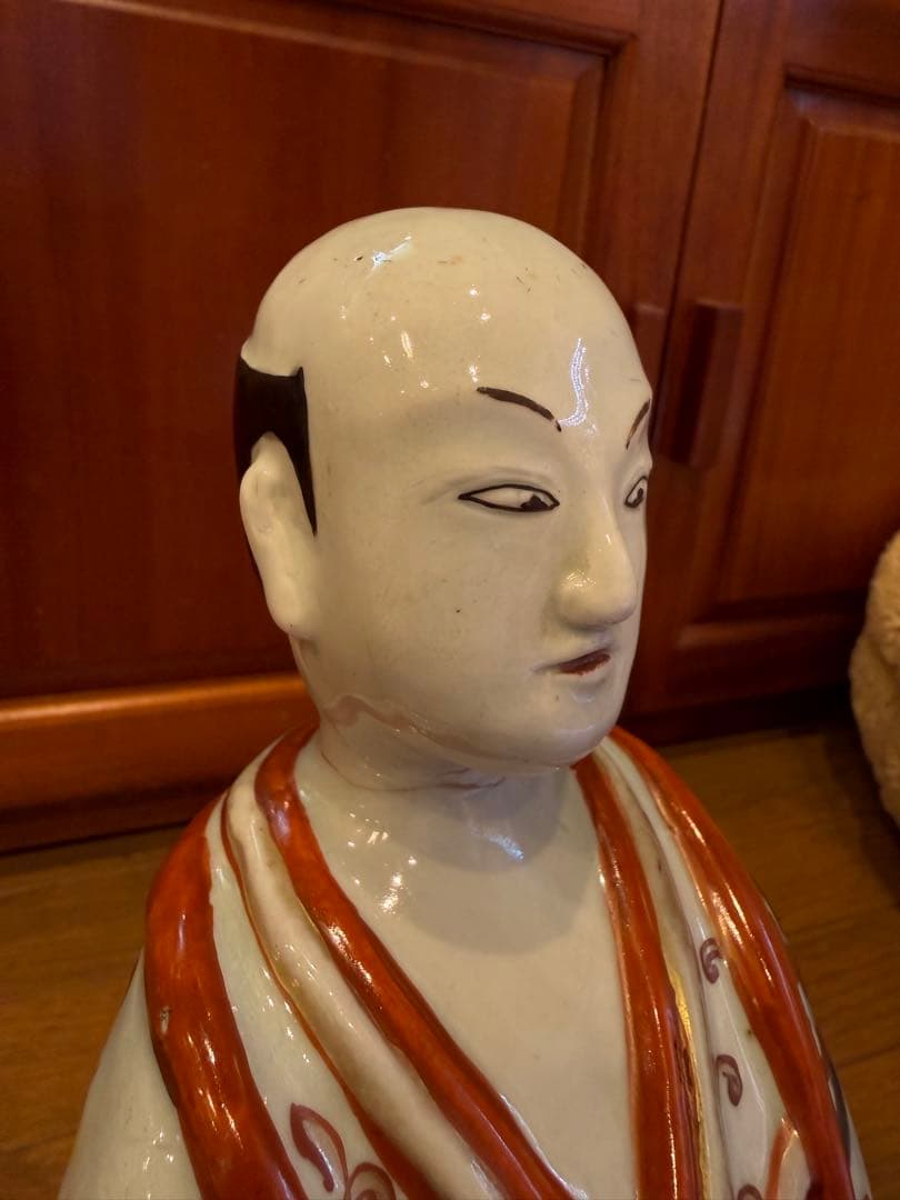 古伊万里色絵役者人形　陶器人形 扇持男人形 飾物 置物 時代物　古美術