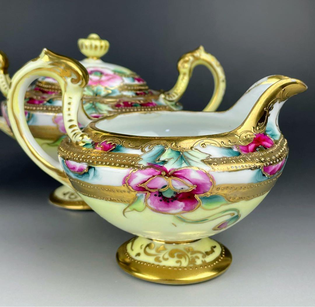 【希少】オールドノリタケ シュガーボウル クリーマー 金盛り アールヌーボー