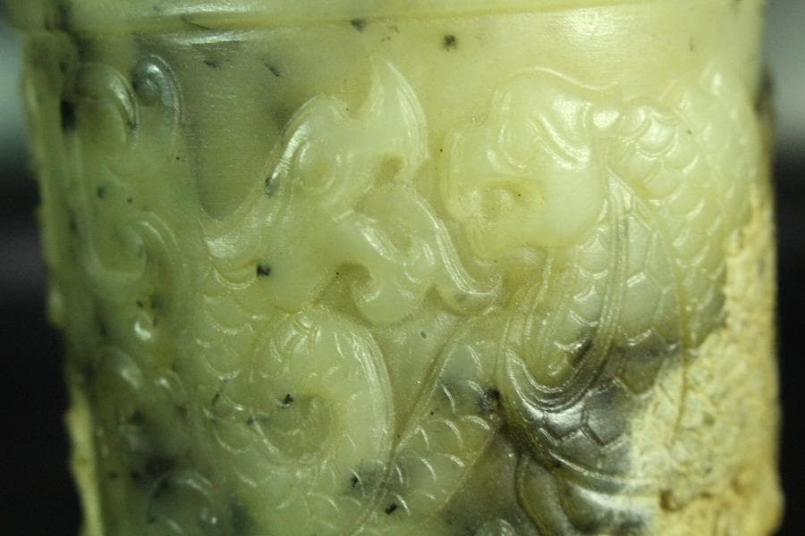 中国美術 砡石 刻 饕餮紋 杯 三件 コレクター蔵品(K-YC541)