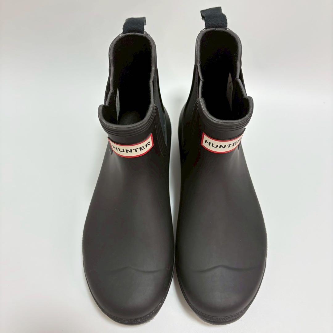 【美品】HUNTER レインブーツ ショート 24cm サイドゴア ブラック