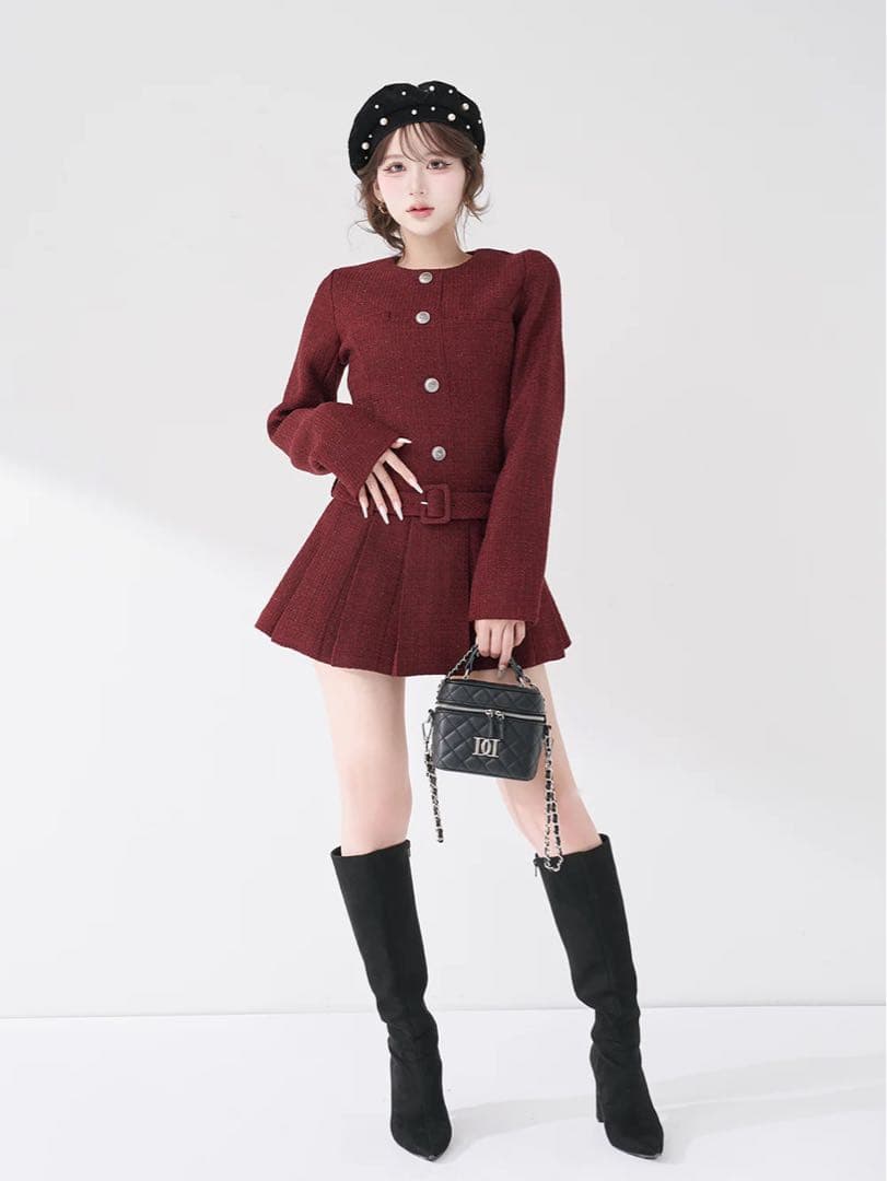 ボックスプリーツツイードミニワンピース BRD