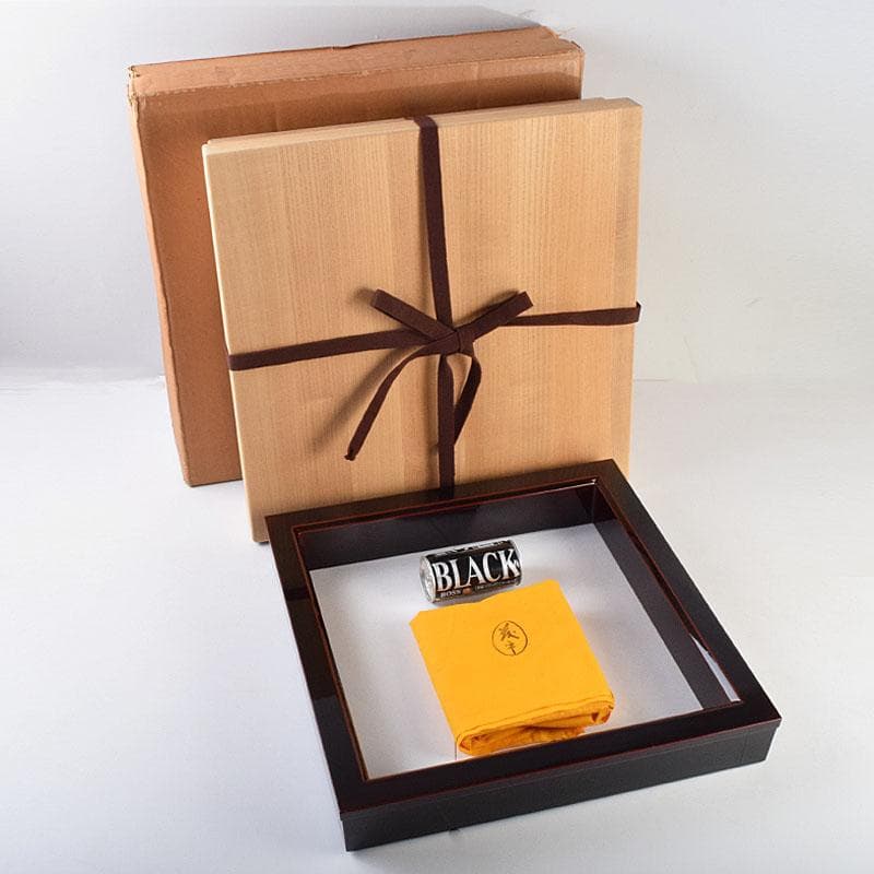 茶道具　塗師　茂平造　溜塗　炉縁　共布共箱　C　R9195B