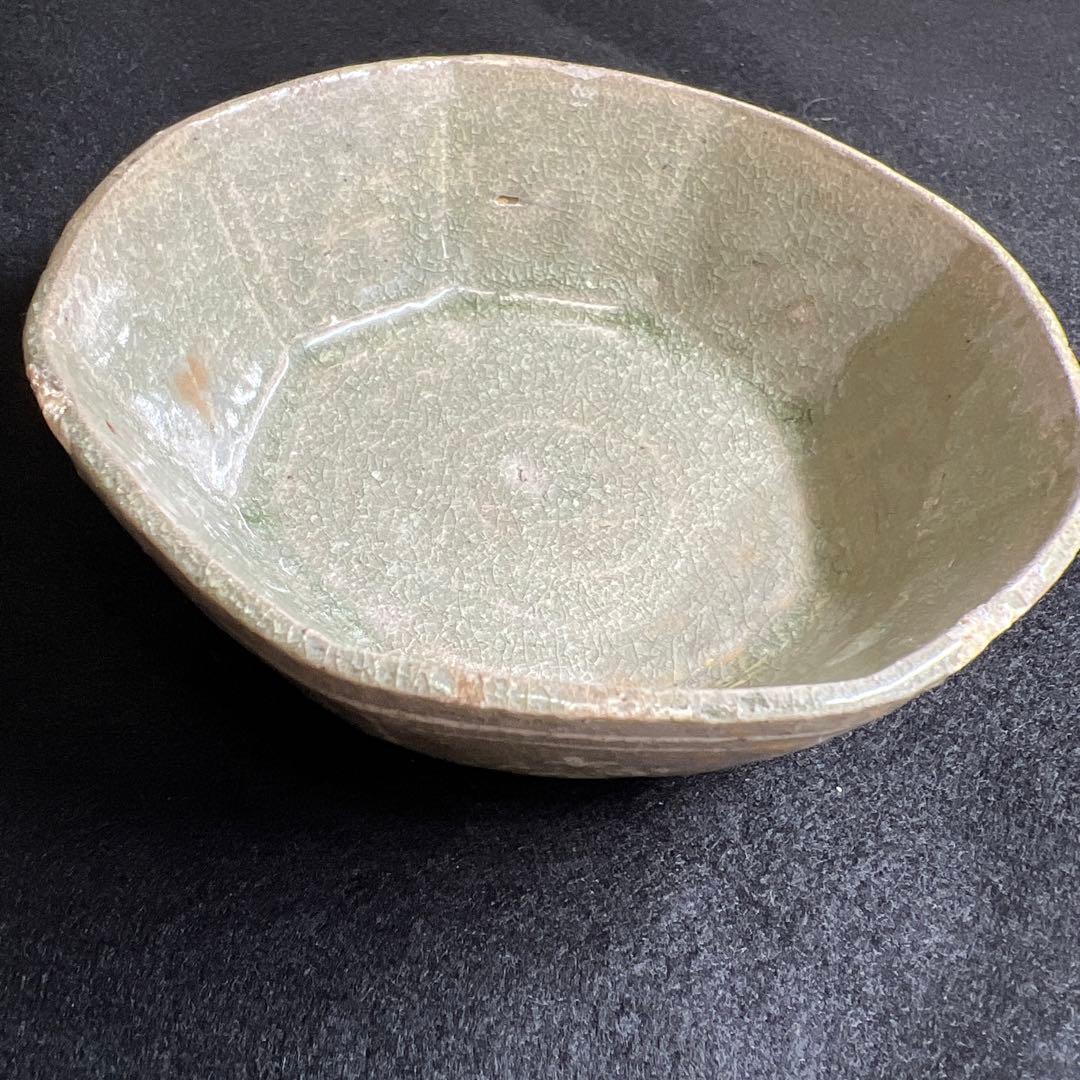 16世紀　高麗青磁　上手白泥象嵌八角鉢4客　幅約11.5㎝東Y7-1224☆2F