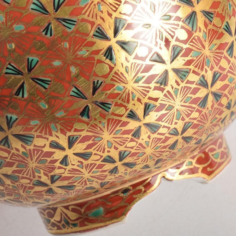 九谷焼　山本重義作　金襴手小紋　香炉　共箱　D　R9053