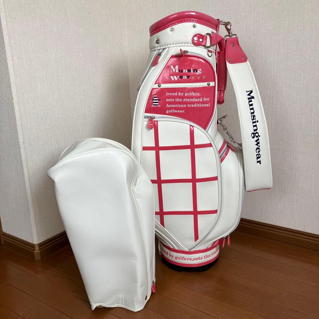 AB-229マンシングウェア キャディバッグ ホワイト×ピンク 5分割 送料無料