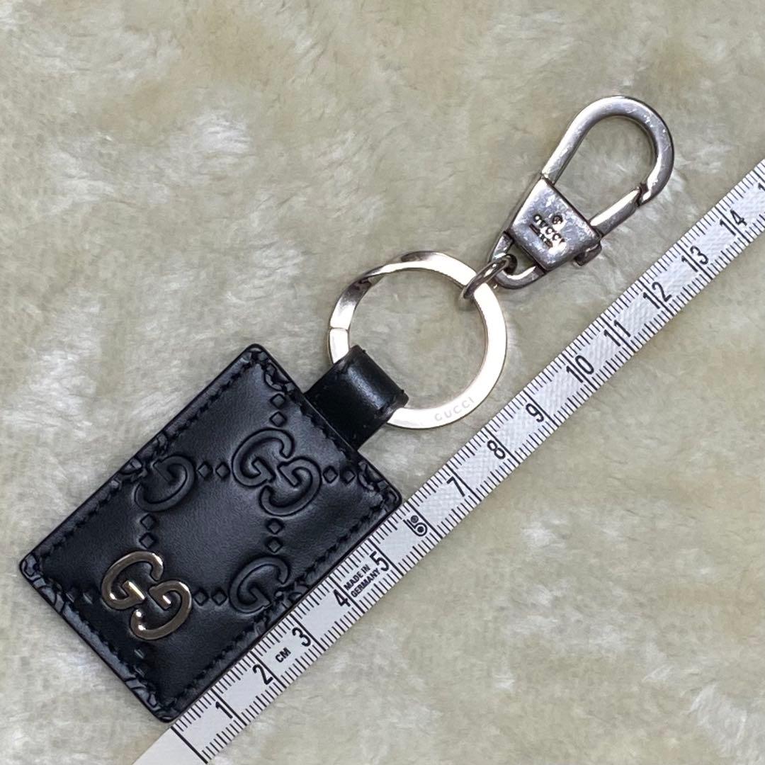付属品完備❗️新品保管品✨グッチキーホルダーGG総柄シマ型押し黒レザーシルバー金具