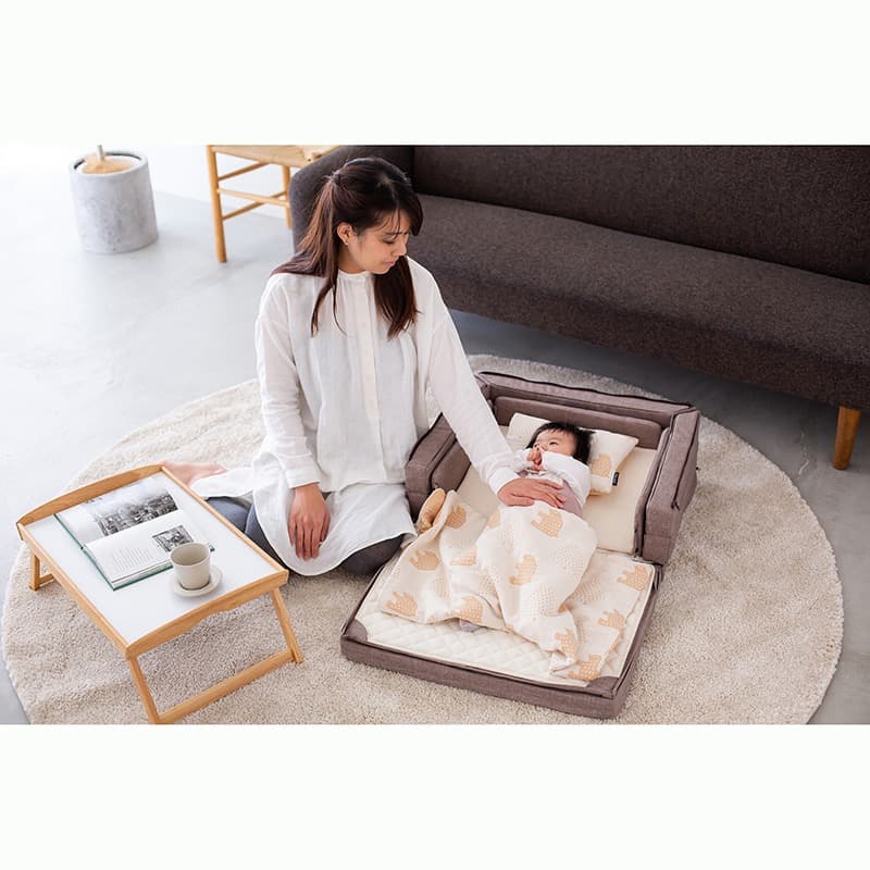 【美品】ベビーベッド farska コンパクトベッド フリー メランジブラウン