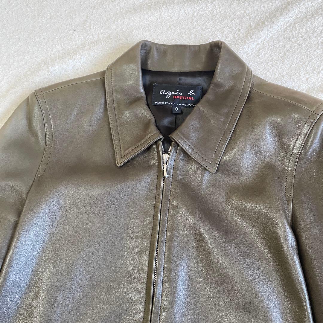 美品 サイズ0 アニエスベースペシャル シングルライダースジャケット カーキ