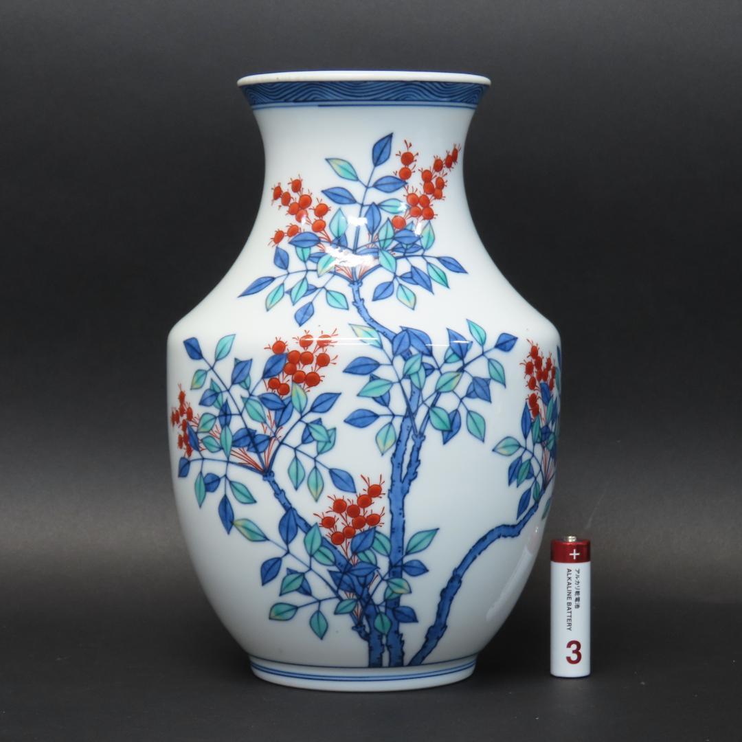 ⭕407 今泉今右衛門 錦南天絵花瓶 高21cm/色鍋島 人間国宝 有田焼