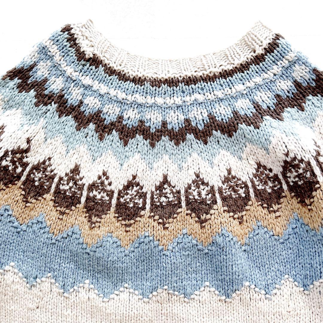 【サボテン様】エリべフェアアイルニットノルディックニットハンドニットメリノウール