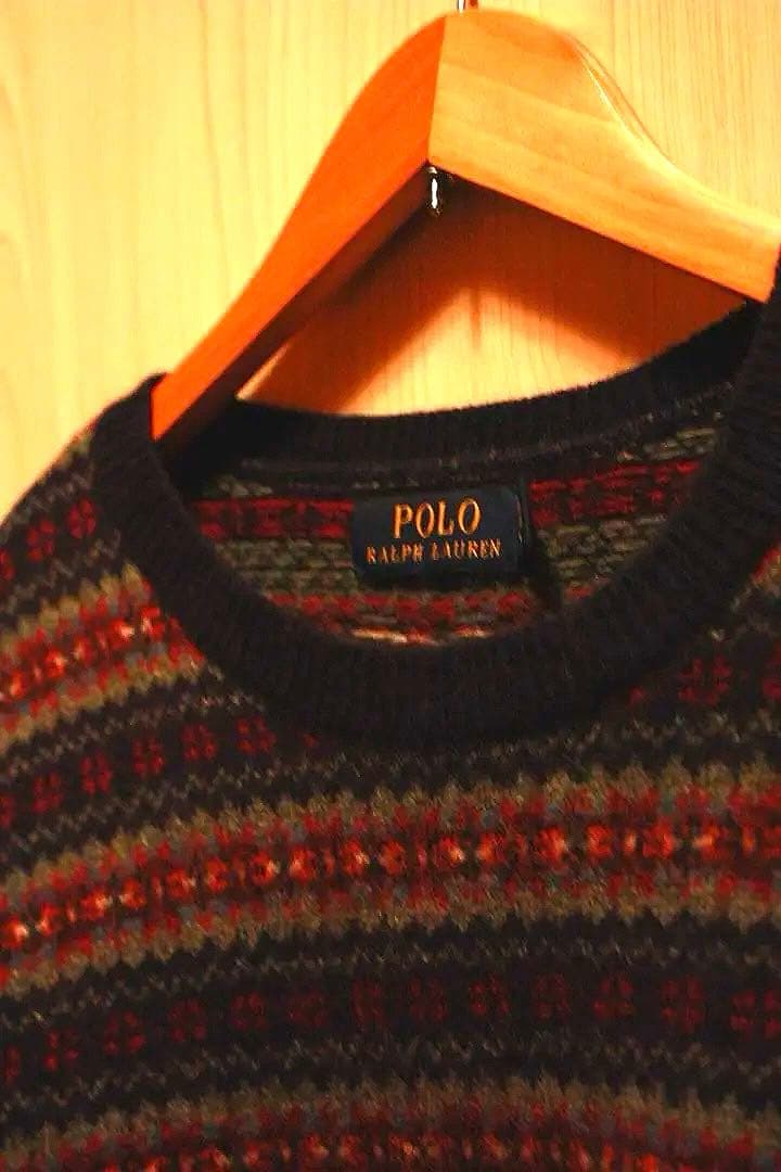 ポロラルフローレン カシミヤ混 フェアアイル ニット L 紺 総柄 セーター