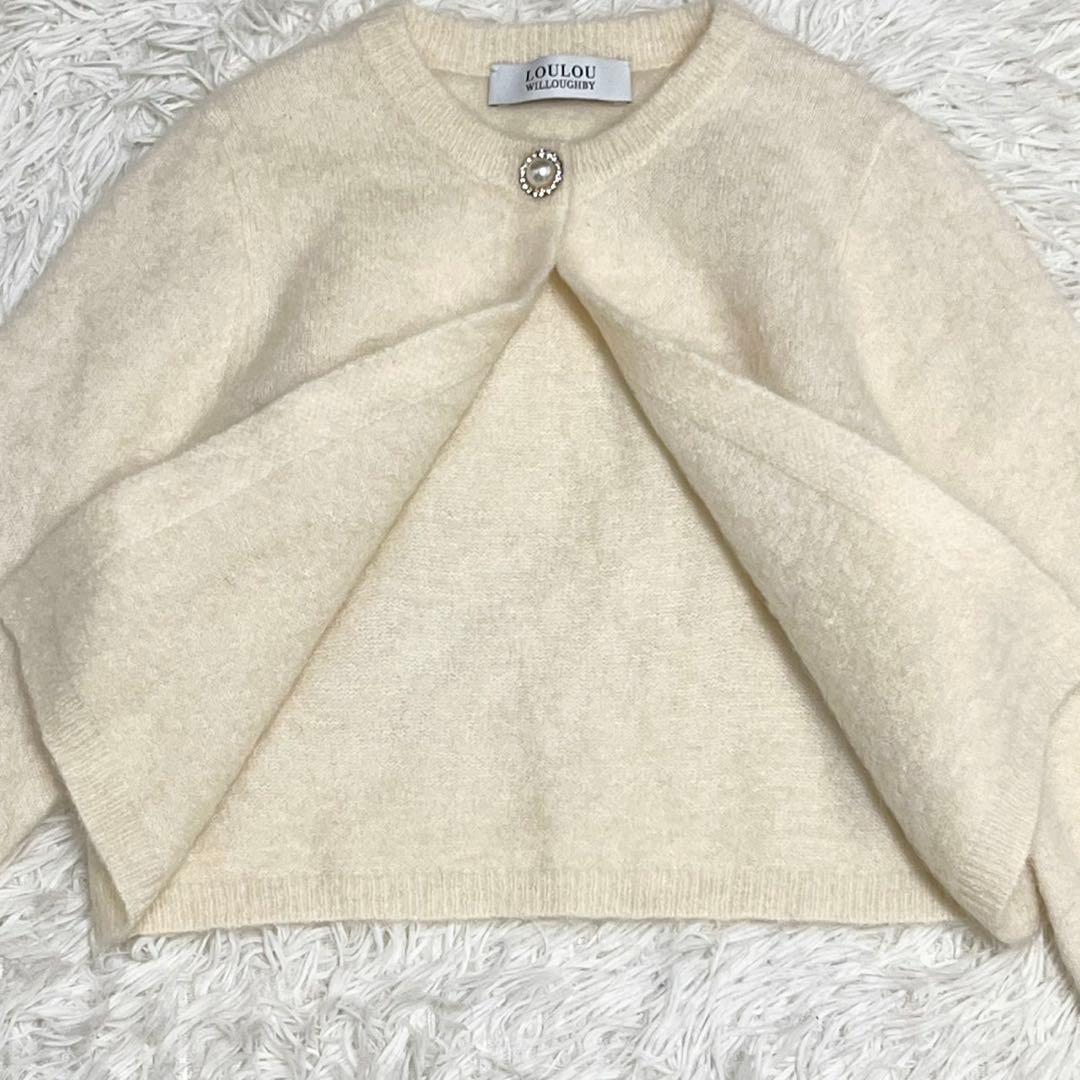 ルルウィルビー モヘア ショート丈 カーディガン ビジューボタン ふわふわ