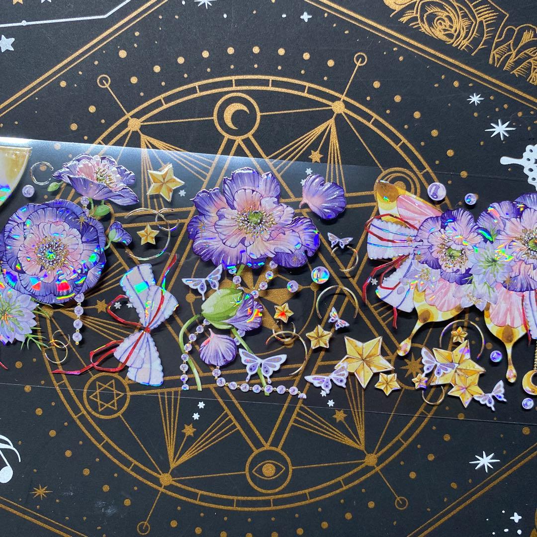 【9149】海外　マステ　中古巻　貝殻光マスキングテープ　お花　月　蝶々　装飾系