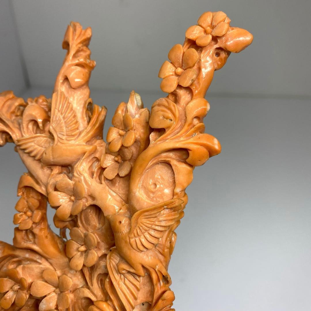 極太赤珊瑚置物　台込高さ23㎝/453g 東Y7-0312☆2F