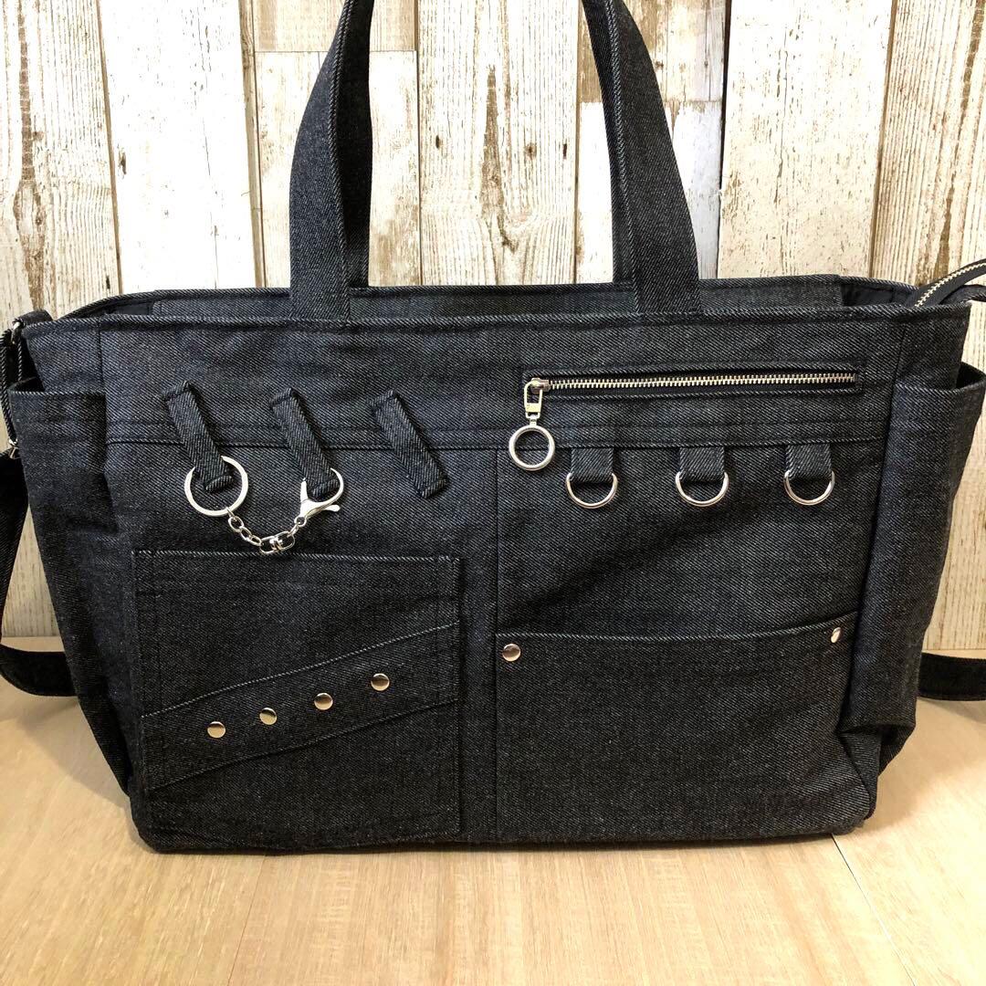 ひめ　トートバッグ　ハンドメイド 2個セット　①黒×AG②黒×S