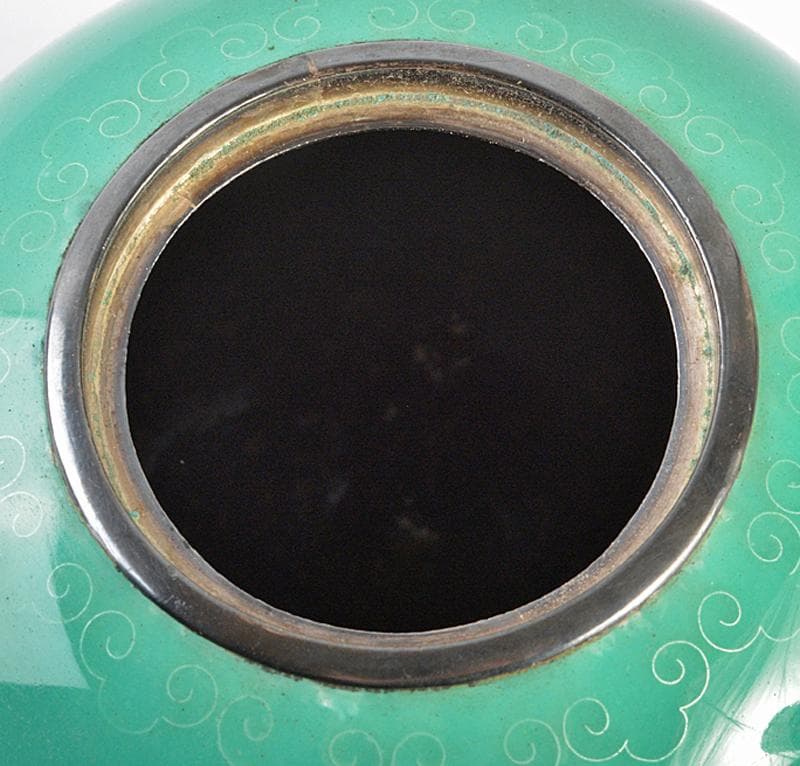 七宝焼　安藤七宝店　象嵌　青色香炉　時代箱付　F　R5554