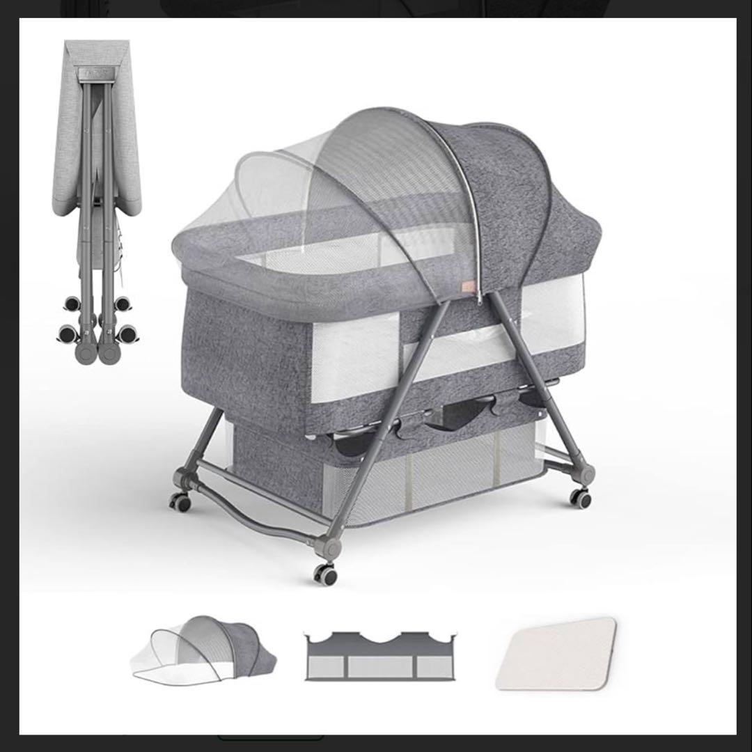 zoobly 折りたたみ式グレーのベビーベッド