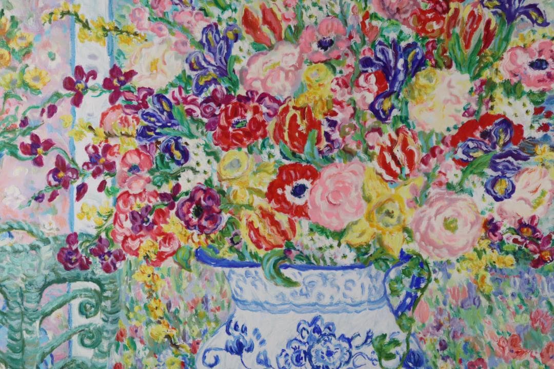 真作保証 レスリー・セイヤー「ガーデン」キャンバス油彩 20号 ジクレー 手彩色