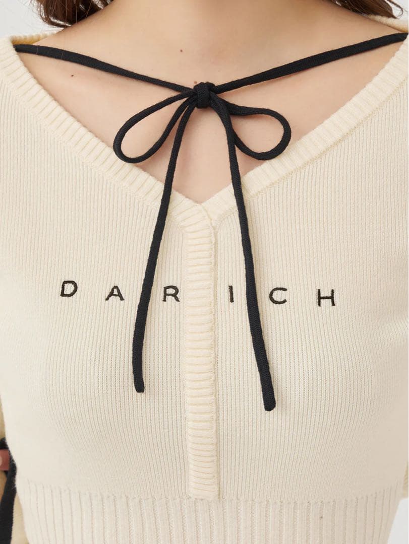 新品タグ付 ダーリッチ ウエストオープンリボンデザインニットミニワンピース F