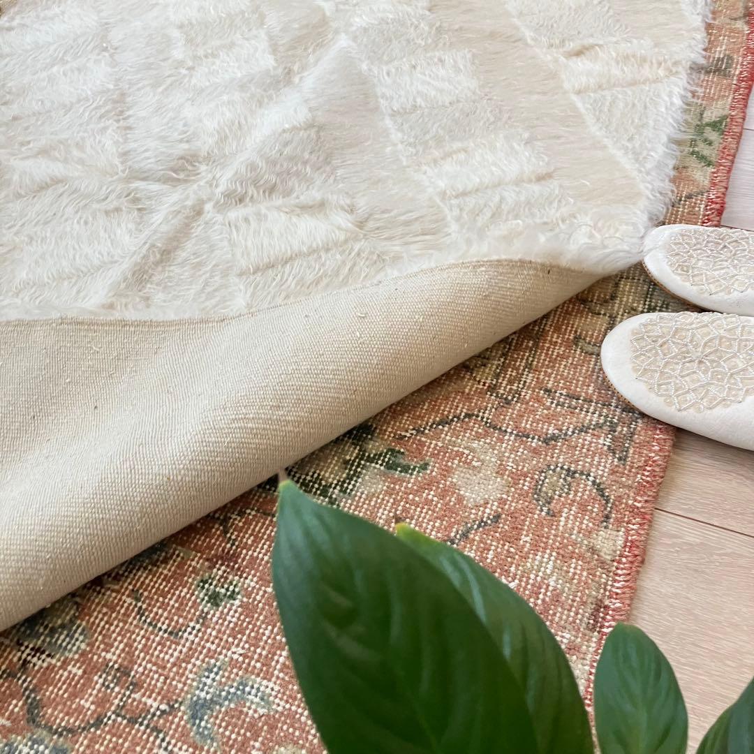 ラスト白　新品wool100％ホワイト バッターニエ　トルコヴィンテージラグ