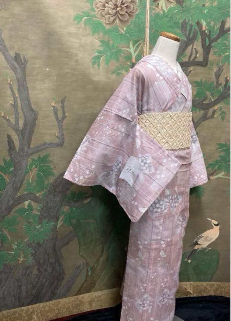 ブランド金子みすゞ 上品な大人の金魚柄綿絽単衣お着物　浴衣 絞り帯プレゼント付き