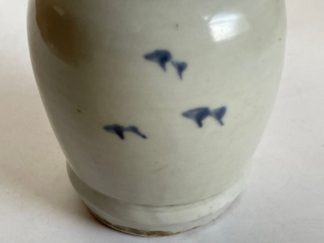 骨董　アンティーク　古伊万里　染付　双耳花入　仏花器　縁キズ　初期伊万里