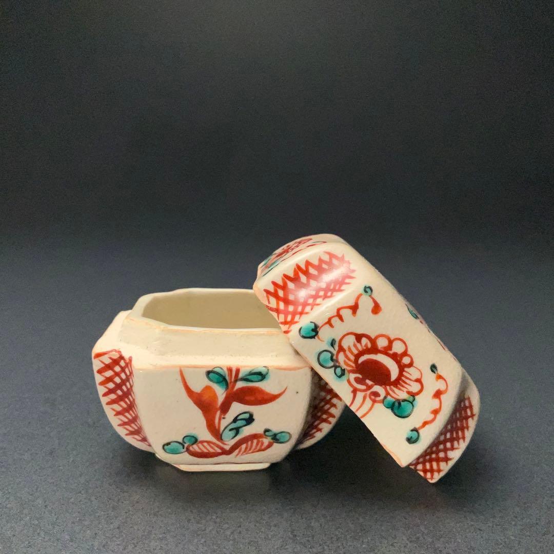 香合　赤絵呉須香合　瑞山　花鳥　共箱　R1232ダW