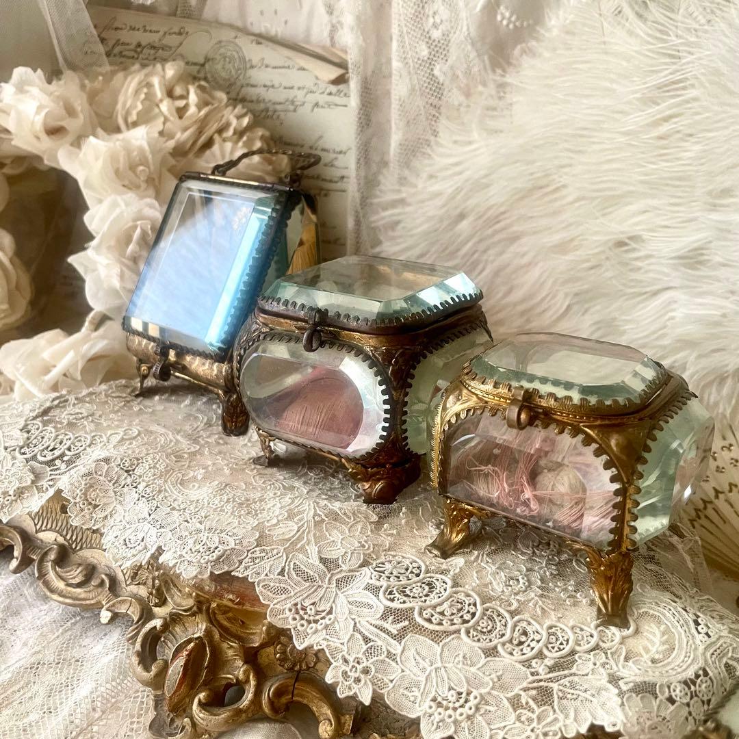 あけみん　ベベルガラス懐中時計ケースジュエリーボックスフランスアンティーク