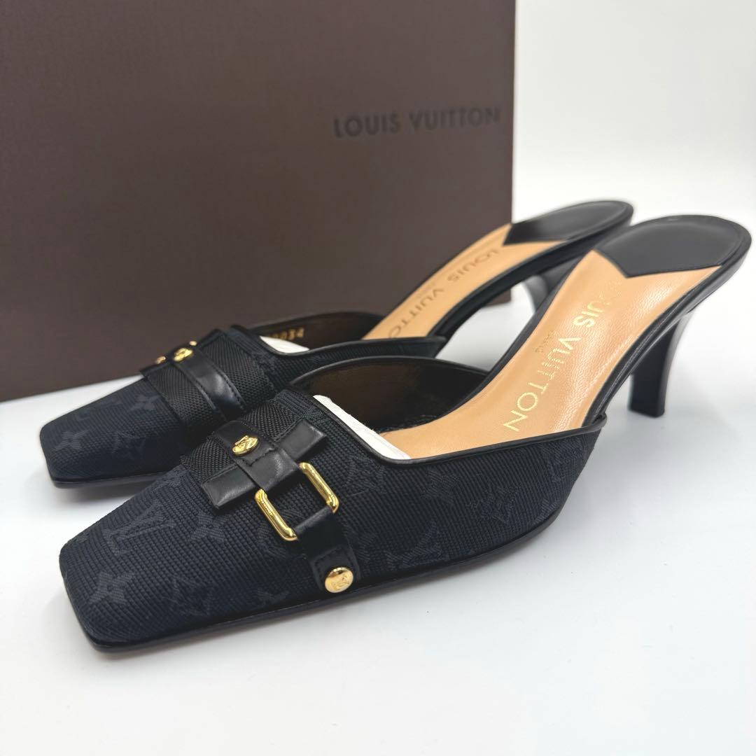 美品 ルイヴィトン モノグラム ミュール サンダル ブラック 36