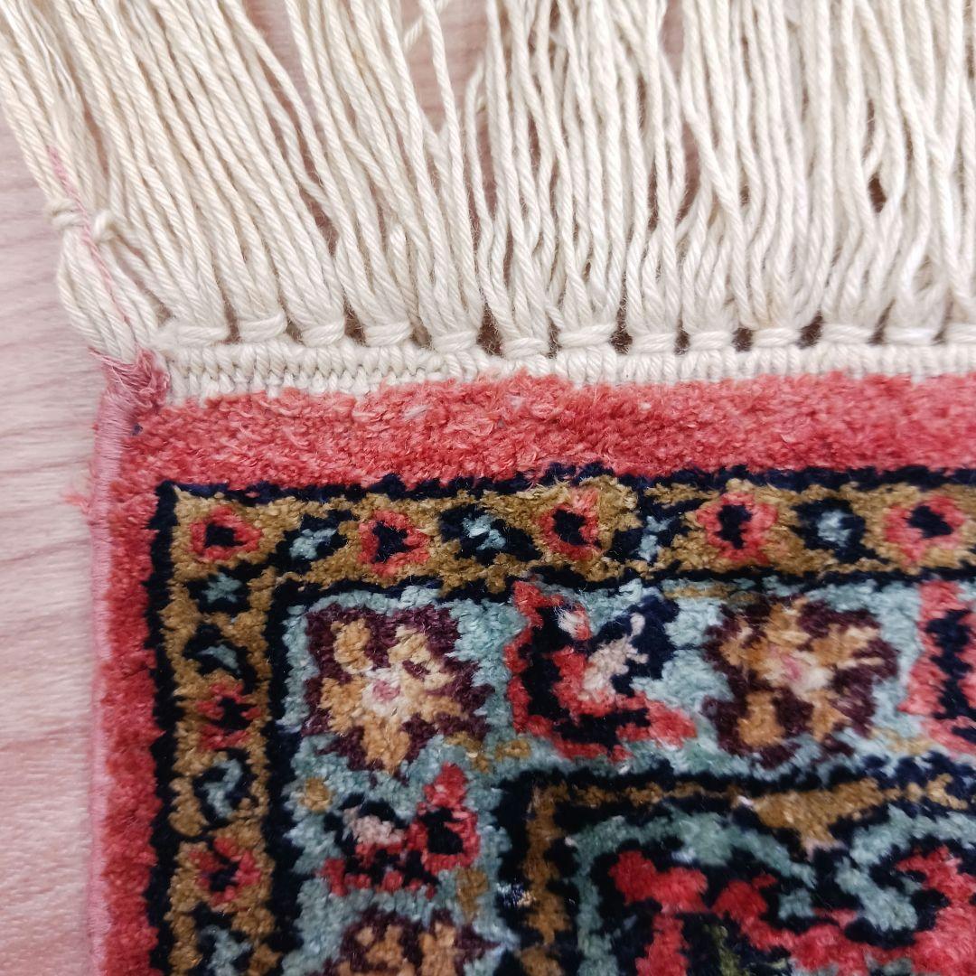 Y3203 インド カシミールシルク 絨毯 手織り 153×94㎝