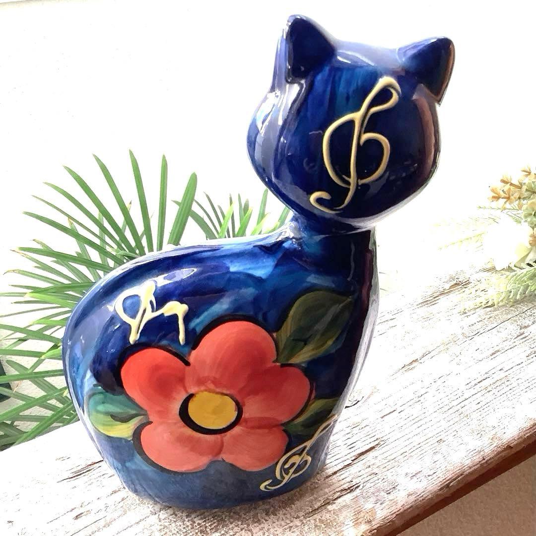 アナトリー・トウロフ作『楽器を奏でる猫』手描き陶器　オブジェ