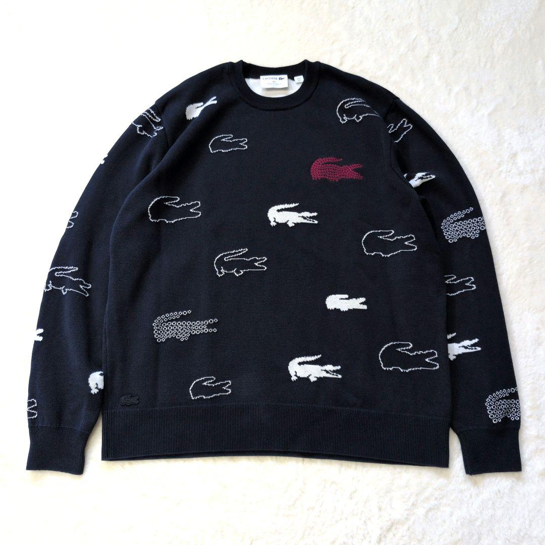 【美品】フランス製 LACOSTE ラコステ ジャガードニットセーター L